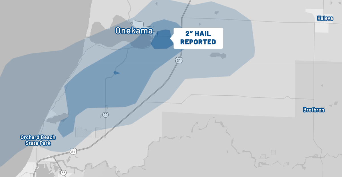 Onekama, Michigan hail storm map